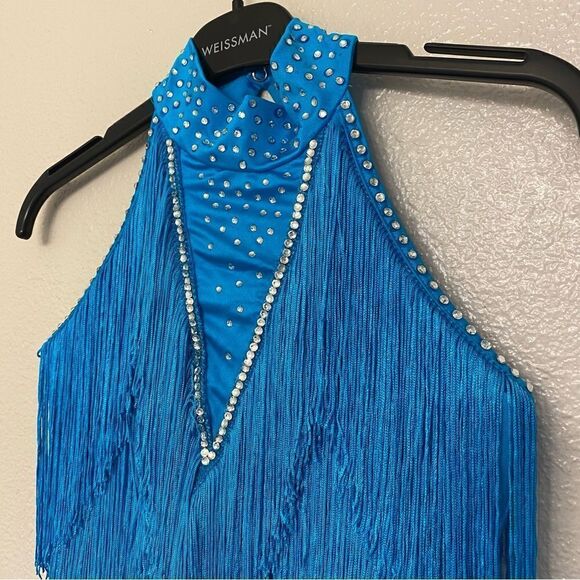 Weissman Dance costume aqua blue sassy fringe dress Spice Up Your Life 14130 MC - Picture 3 of 13